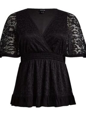 torrid Black Lace Wrap-Front Peplum Blouse